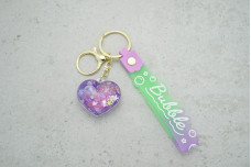 Брелок Серце фіолетовий із блискітками (з ремінцем + карабін)