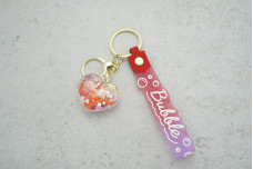 Брелок Серце червоний із блискітками (з ремінцем + карабін)