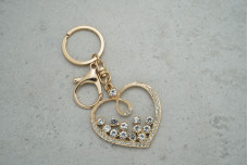 Брелок серце зі стразами білими (з кільцем + карабін)