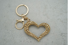 Брелок Серце зі стразами червоними (з кільцем + карабін)
