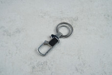 Брелок відкривачка з карабіном 8507А шкіра два кільця металевий чорний