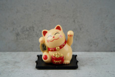 На щастя японский кіт Манекі Неко 6,5см бежевий (на сонячній батареї)