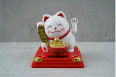 На гроші японский кіт Манекі Неко 8,5см білий (на сонячній батареї)