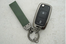 Чохол VW зелена шкіра + метал, універсальний