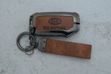 Чохол KIA сірий коричневий метал шкіра