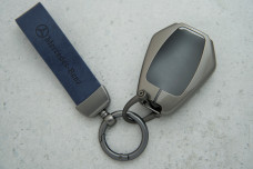 Чохол Mercedes синя шкіра + сірий метал