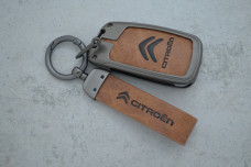 Чохол Citroen/Peugeot сірий коричневий метал шкіра