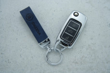 Чохол Skoda синій метал шкіра універсальний