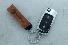 Чохол Skoda/VW коричневий метал шкіра