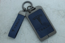 Чохол Tesla сірий синій метал шкіра