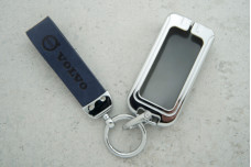 Чохол Volvo синя шкіра + метал, універсальний