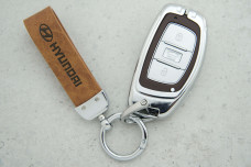 Чохол Hyundai коричневий шкіра + метал 