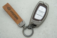 Чохол Hyundai коричневий сірий метал + шкіра