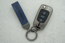 Чохол Hyundai синій шкіра + метал