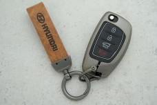 Чохол Hyundai коричневий сірий шкіра + метал