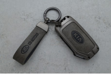 Чохол KIA сірий метал + шкіра, універсальний