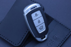 Чохол Hyundai срібло фактура шкіри